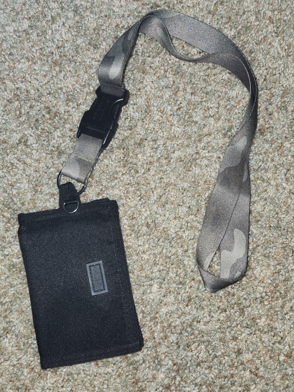 PINK Black Wallet with Camo Lanyard